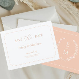 Minimalistische Laurel Monogram Huwelijk Opsparen Aankondigingskaart