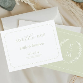 Minimalistische Laurel Monogram Wedding Save the D Aankondigingskaart
