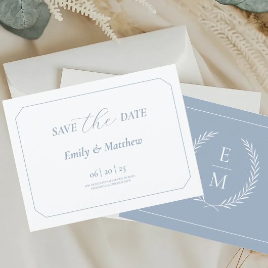 Minimalistische Laurel Monogram Wedding Save the D Aankondigingskaart