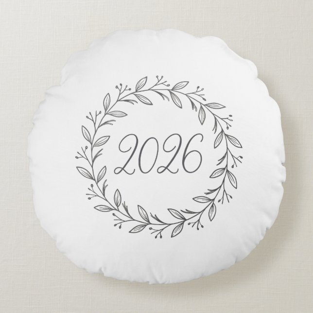 Minimalistische lauwerkrans 2026  rond kussen (Voorkant)