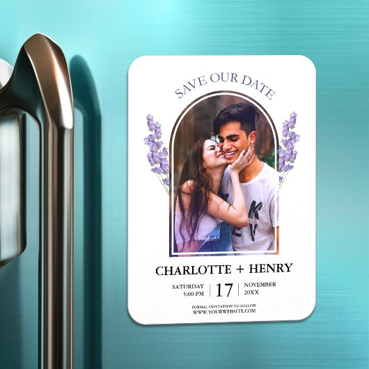 Minimalistische lavendel bruiloft Bewaar de datum Magneet