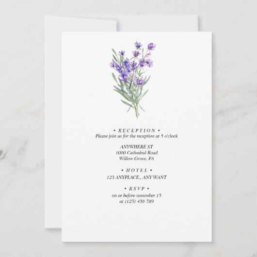 Minimalistische Lavendel bruiloft Bloemen Kaart (Achterkant)