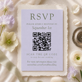 Minimalistische Lavendel en Saliegroene QR Code Tr RSVP Kaartje