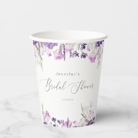 Minimalistische lavendel lila bruidsdouche papieren bekers (Voorkant)