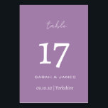 Minimalistische Lavendel Script bruiloft gepersona Kaart<br><div class="desc">Elegante Lavendel met wit lettertype Script Gepersonaliseerde tabel Nummer Kaart</div>