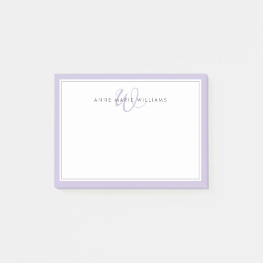 Minimalistische Lavendel Script Tweegrens Monogram Post-it® Notes (Voorkant)