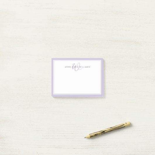 Minimalistische Lavendel Script Tweegrens Monogram Post-it® Notes (Op bureau)