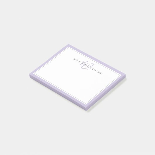 Minimalistische Lavendel Script Tweegrens Monogram Post-it® Notes (Schuin)