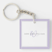 Minimalistische Lavendel Script Tweegrens Monogram Sleutelhanger (Voorkant)