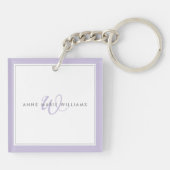 Minimalistische Lavendel Script Tweegrens Monogram Sleutelhanger (Achterkant)