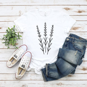 Minimalistische lavendel takjes botanische lijnkun t-shirt