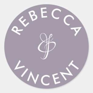 Minimalistische Lavendel Trouwdag Persoonlijke Nam Ronde Sticker
