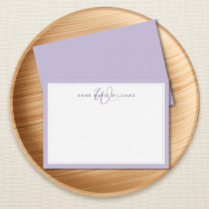 Minimalistische Lavendel Twee Rand Monogram Notiti Notitiekaartje