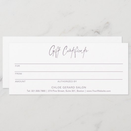 Minimalistische lavendel voor modern cadeaubon (Voorkant / Achterkant)