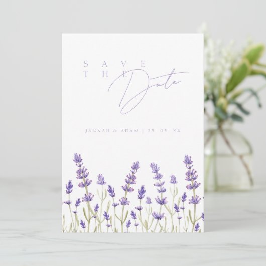 Minimalistische Lavendel Wildflowers Initialen bru Save The Date (Staand voorkant)