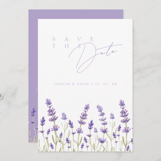 Minimalistische Lavendel Wildflowers Initialen bru Save The Date (Voorkant / Achterkant)