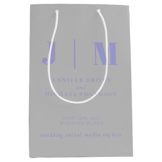 Minimalistische Lavendel Zilveren Eenvoudige Trouw Medium Cadeauzakje (Voorkant)
