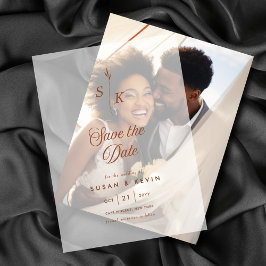 Minimalistische Leaf Monogram Wedding Save the Dat Vellum Uitnodigingen