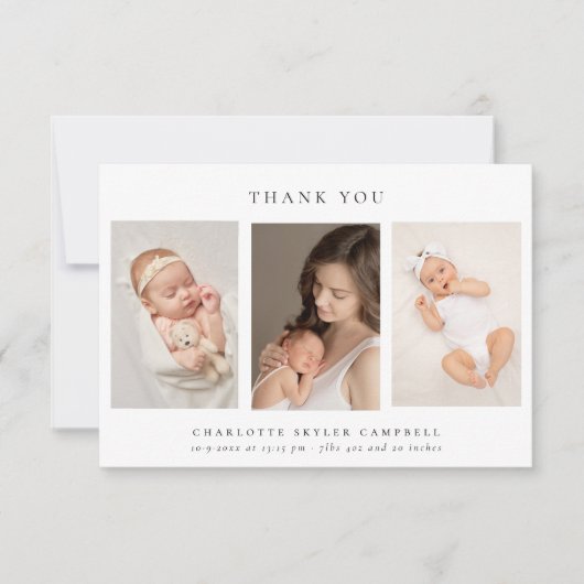 Minimalistische legant Dank u 3 foto's Bedankkaart (Voorkant)