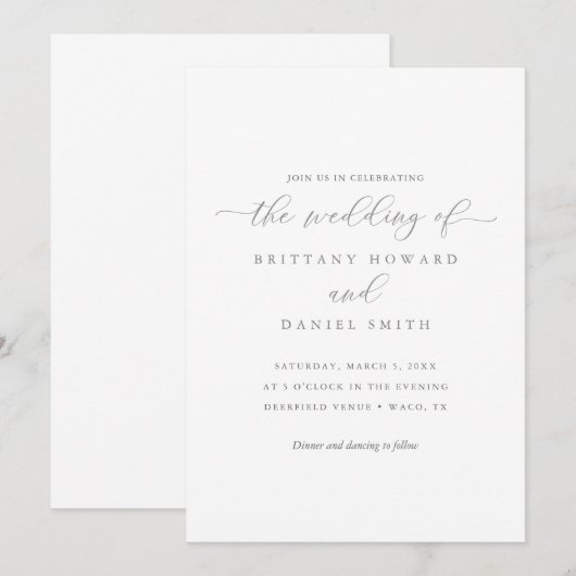 Minimalistische legant Het huwelijk van Uitnodigin Kaart (Voorkant / Achterkant)