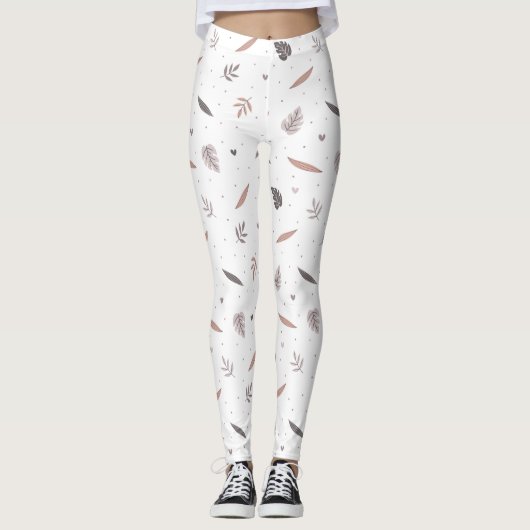 Minimalistische Leggings van het bladpatroon (Voorkant)