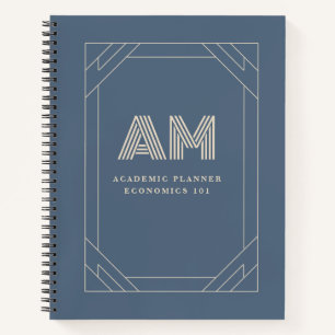 Minimalistische leigrijsblauwe en zandbeige monogr notitieboek
