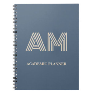 Minimalistische leiste blau en zandbeige monogram notitieboek