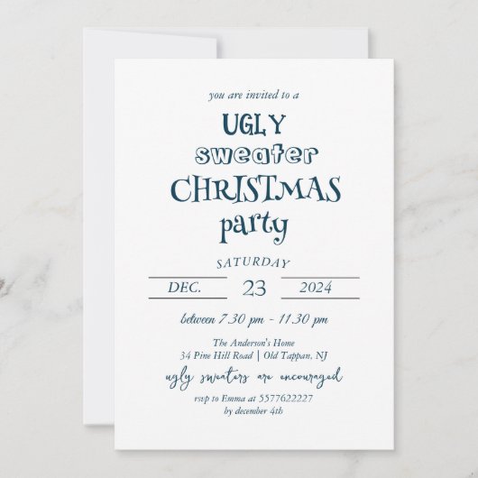 Minimalistische lelijke trui kerstfeest uitnodigin kaart (Voorkant)