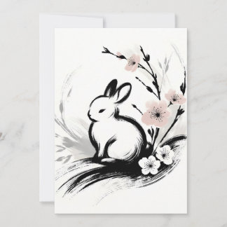 Minimalistische lente Zen konijn kersenbloesem Aankondiging