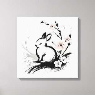 Minimalistische lente Zen konijn kersenbloesem Canvas Afdruk