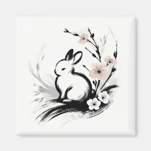 Minimalistische lente Zen konijn kersenbloesem Magneet