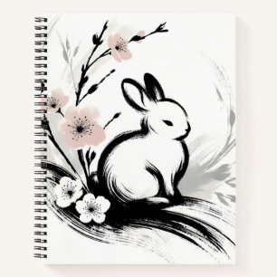 Minimalistische lente Zen-konijn kersenbloesem Notitieboek