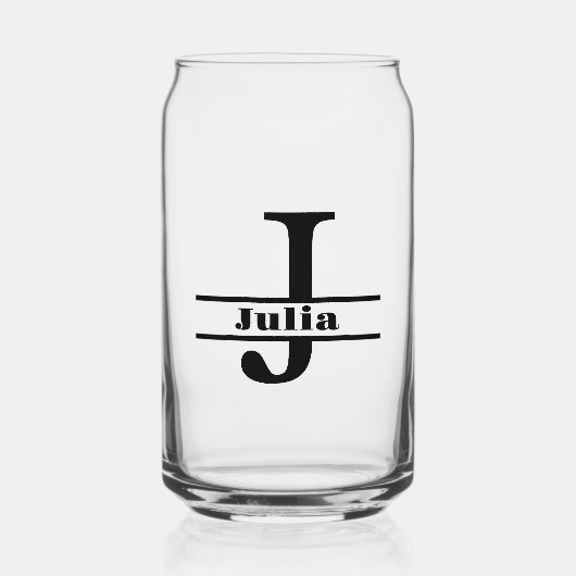 Minimalistische letter J Monogram en aangepaste na Blikvorm Glas (Voorkant)