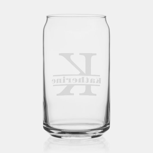 Minimalistische letter K Monogram en aangepaste na Blikvorm Glas (Achterkant)