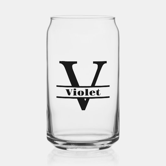 Minimalistische Letter V Monogram en aangepaste na Blikvorm Glas (Voorkant)