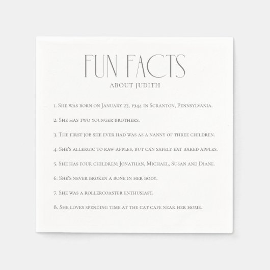 Minimalistische leuke feiten verjaardag servet (Voorkant)