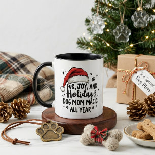 Minimalistische leuke kersthoed & typografie Hond  Mok