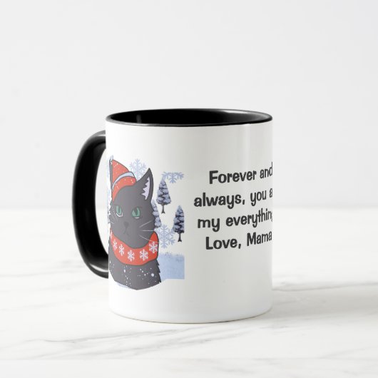 Minimalistische Leuke Vakantie Zwarte Kat met een  Mok (Voorkant links)