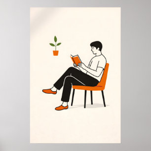 Minimalistische Lezer Illustratie Print, Modern Bo Poster