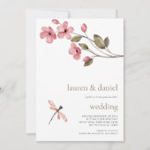 Minimalistische libel Wildflower QR Blue bruiloft Kaart (Voorkant)