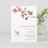 Minimalistische libel Wildflower QR Blue bruiloft Kaart (Staand voorkant)