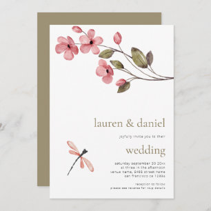 Minimalistische libel Wildflower QR Blue bruiloft Kaart