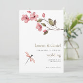 Minimalistische libel Wildflower QR Blue bruiloft Save The Date (Staand voorkant)