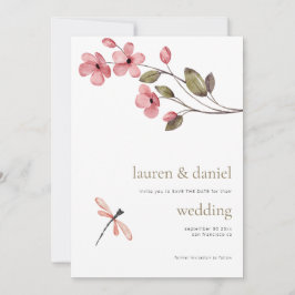 Minimalistische libel Wildflower QR Blue bruiloft Save The Date