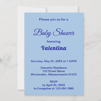 Minimalistische lichtblauwe babyshower typografie kaart