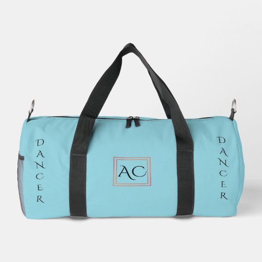 Minimalistische lichtblauwe monogram danser plunjezak (Achterkant)