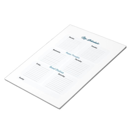 Minimalistische lichtblauwe planner schema wekelij notitieblok (Schuin)