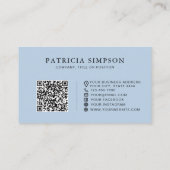 Minimalistische Lichtblauwe QR-Code Professionele  Visitekaartje (Achterkant)