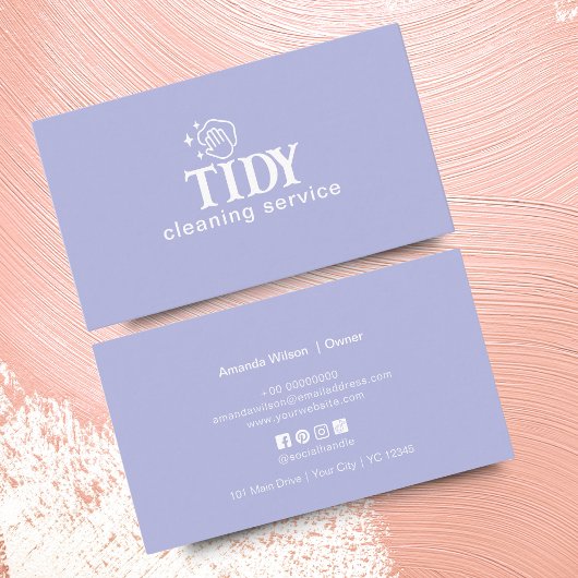 Minimalistische Lichtblauwe Schoonmaakdienst Aange Visitekaartje