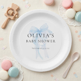 Minimalistische lichtblauwe strik babyshower papieren bordje